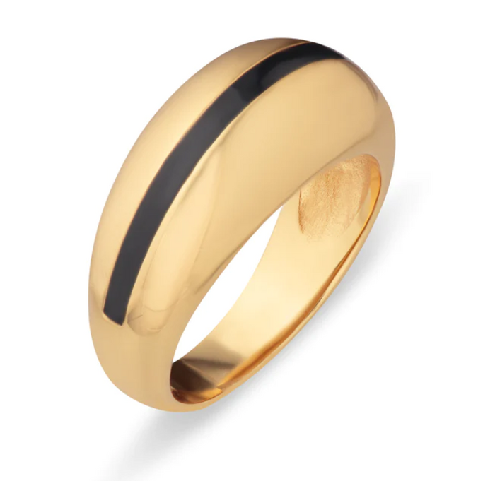 Candy Stripe Dome Black Gold Ring