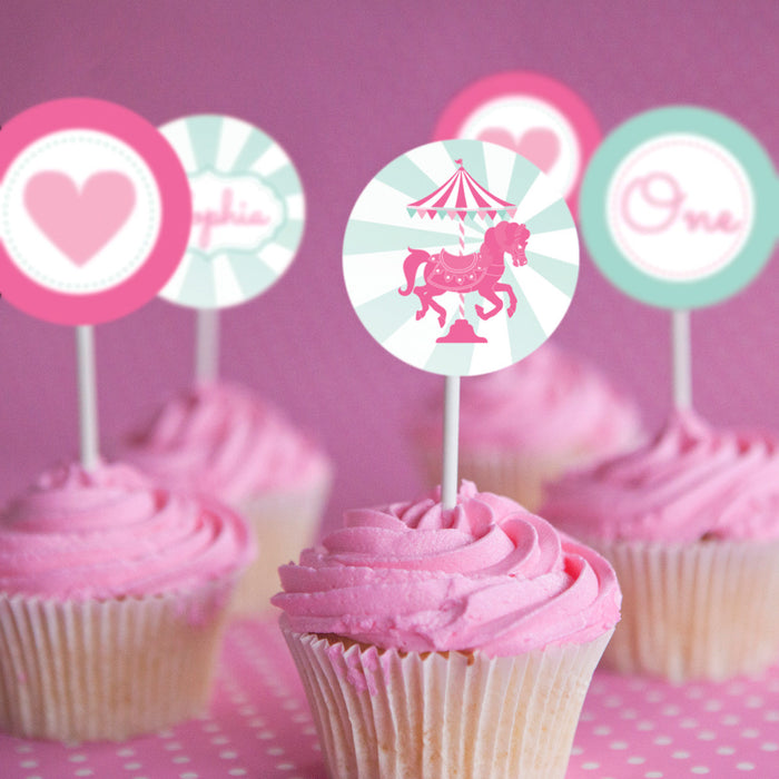 Carousel Birthday Party Cupcake Toppers