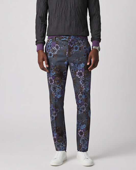 CASPIAN MARCO FLORAL STRETCH COTTON CHINO PANT - CHARCOAL