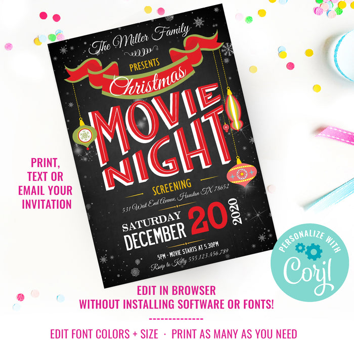 Christmas Movie Night Party Invitation