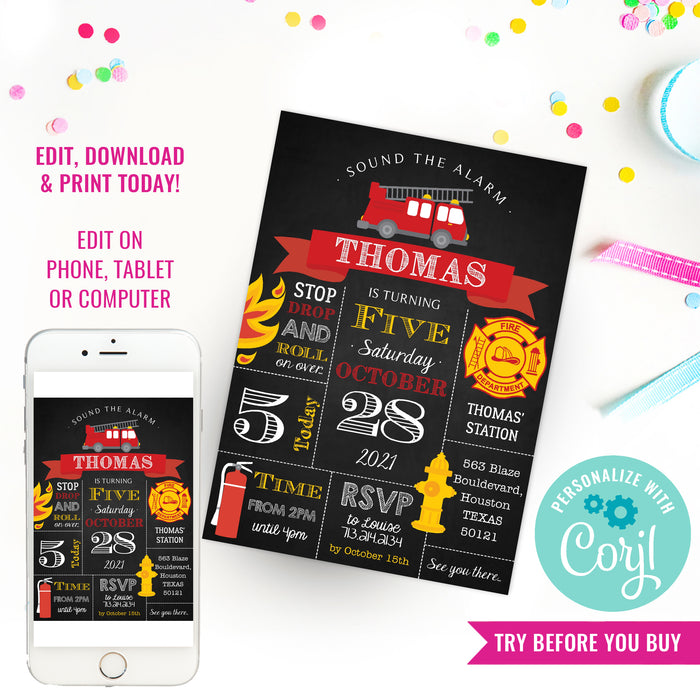 Firefighter Birthday Party Invitation