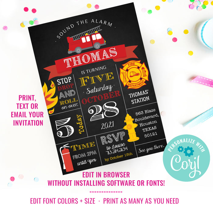 Chalkboard Fireman Invitation
