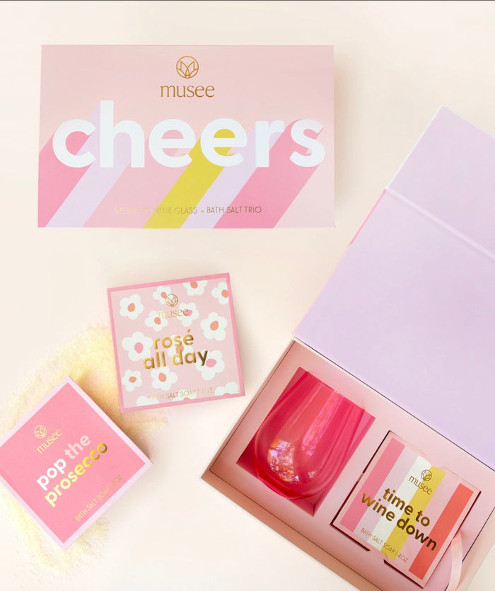 Cheers Wine Glass and Bath Salt Trio