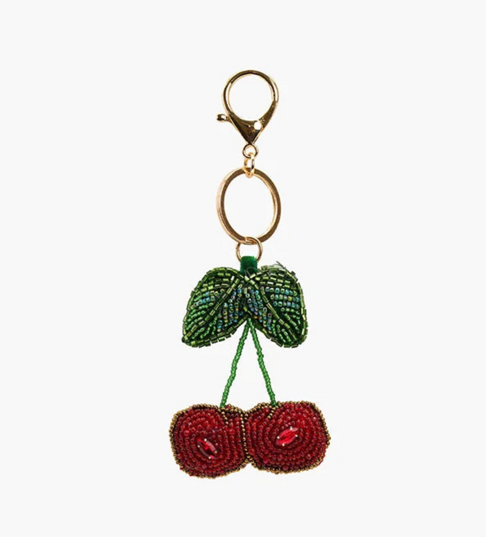 Cherry Beaded Charm Keychain