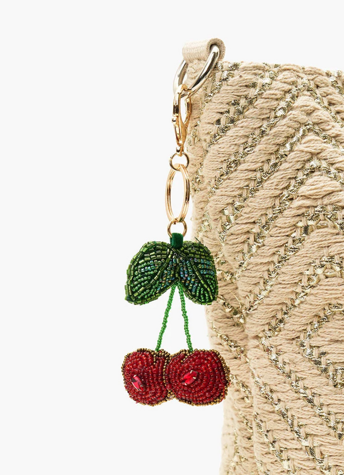 Cherry Beaded Charm Keychain