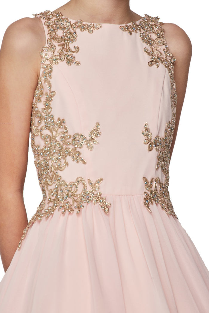 Chiffon Rhinestone Satin Party Dress by Cinderella Couture USA AS5069