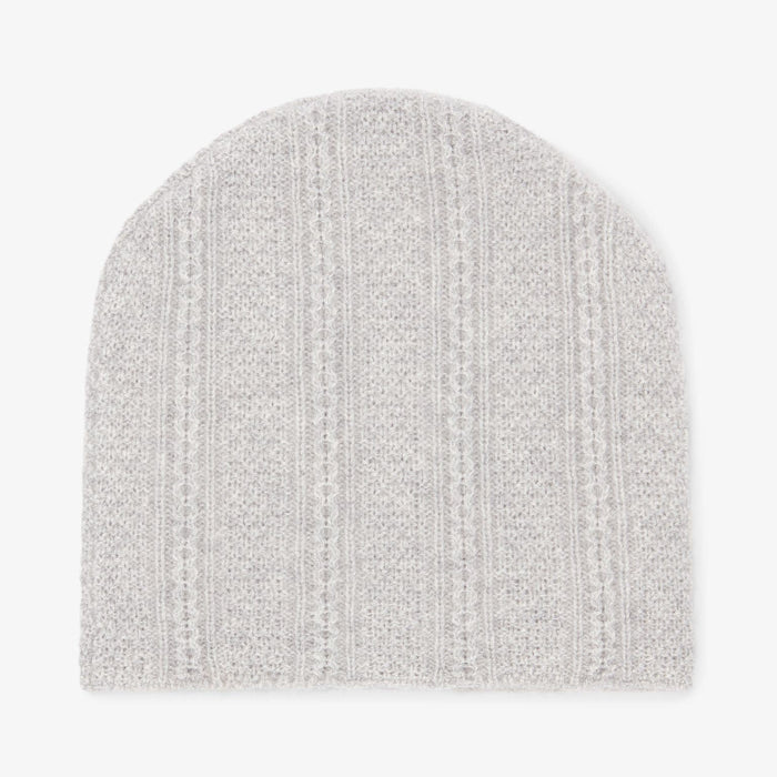 Packshot image of the Circle Cable Beanie—Cashmere in Heather Gray | Lead