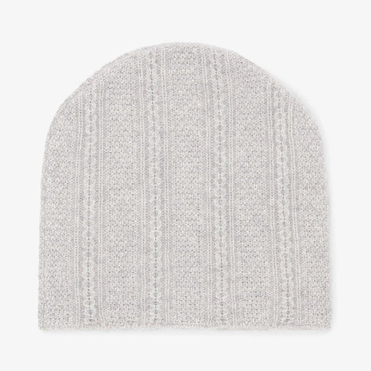 Packshot image of the Circle Cable Beanie—Cashmere in Heather Gray | Lead