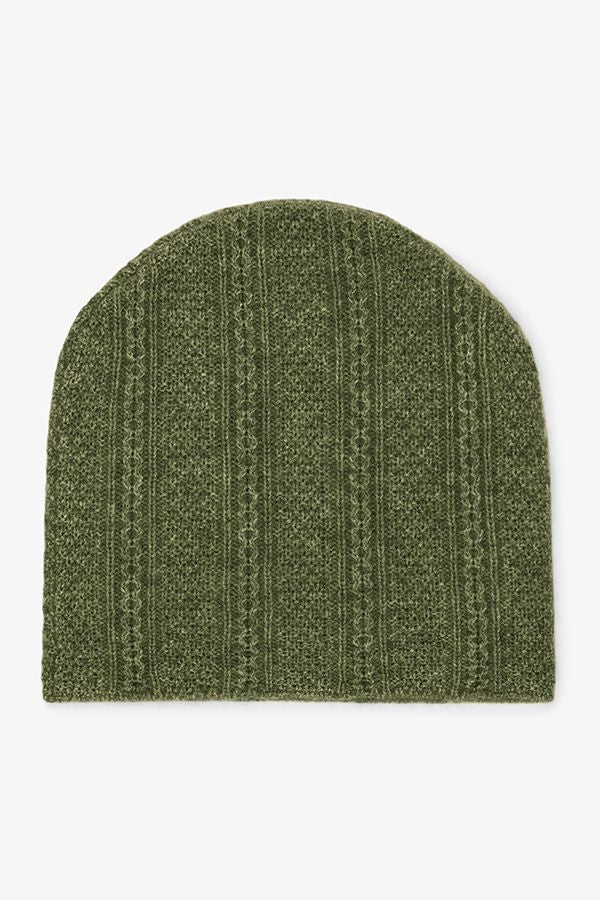 Packshot image of the Circle Cable Beanie—Cashmere in Olive | Grid | Exclude