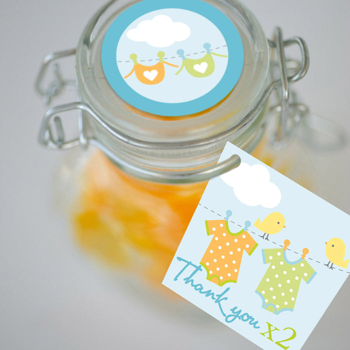 Clothes Line Twin Baby Shower Favor Tags