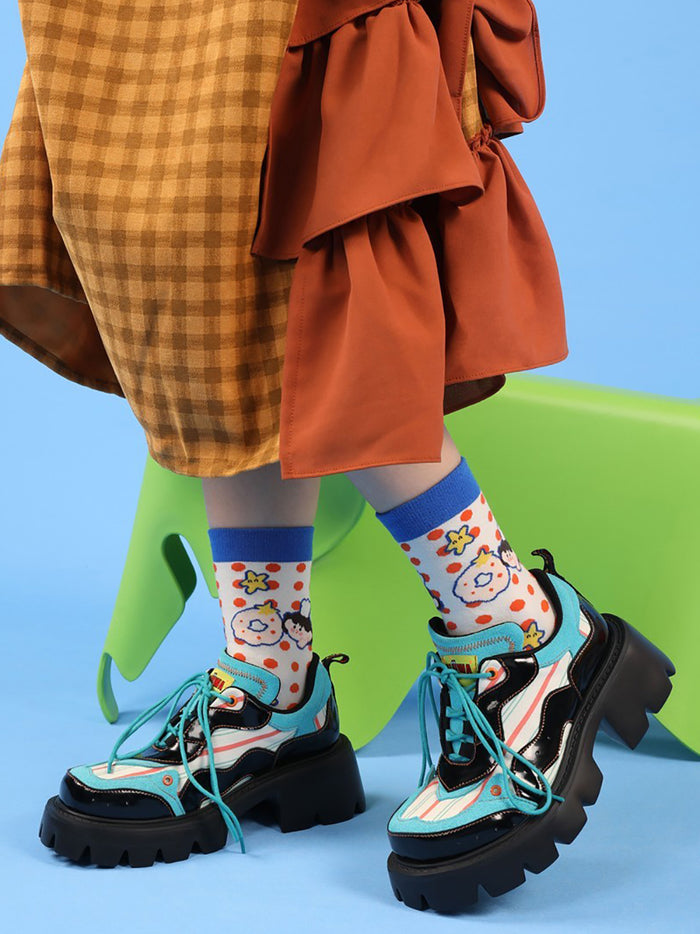 College-style Platform Flats with Round Toes