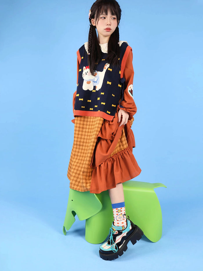 College-style Platform Flats with Round Toes