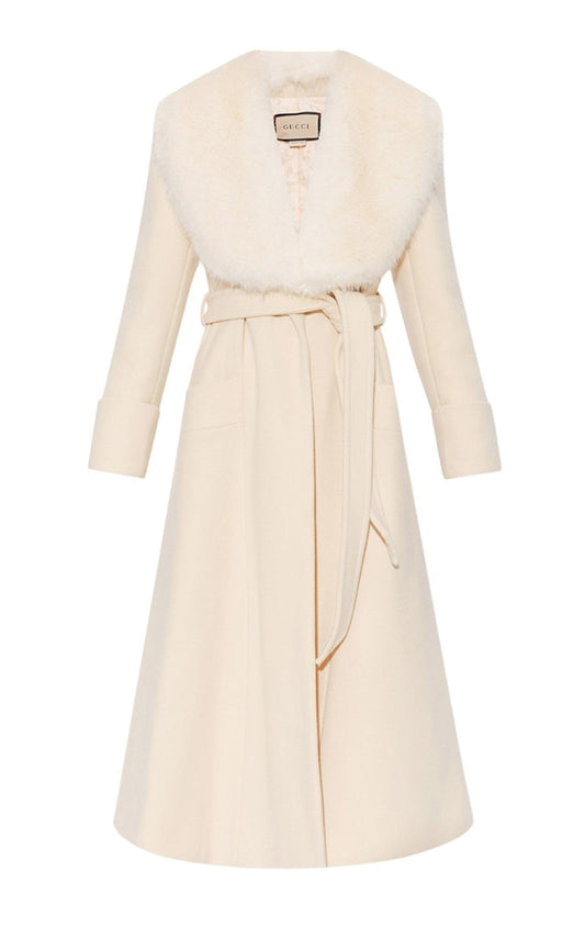 Gucci Cosmogonie Belted Faux Fur - Trimmed Wool - Blend Coat - Runway Catalog