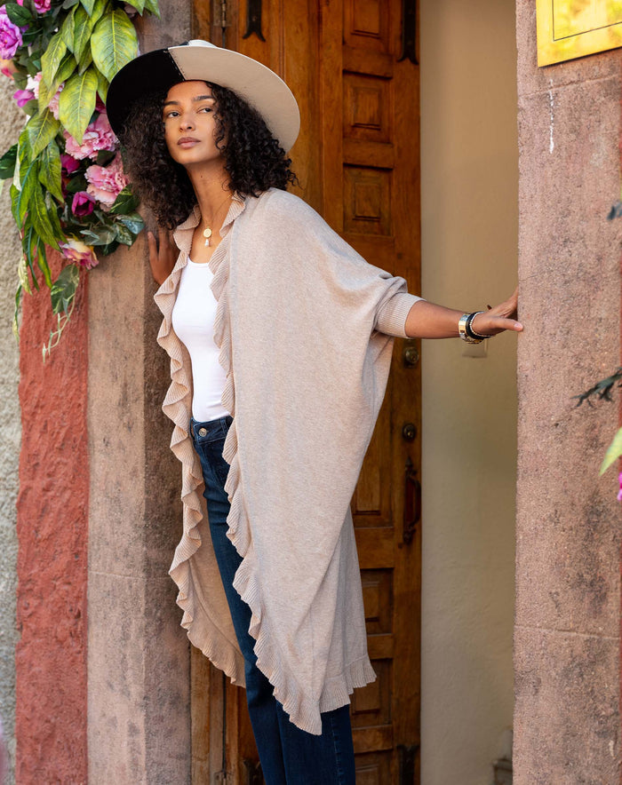 Cotton Cashmere Ruffle Kimono