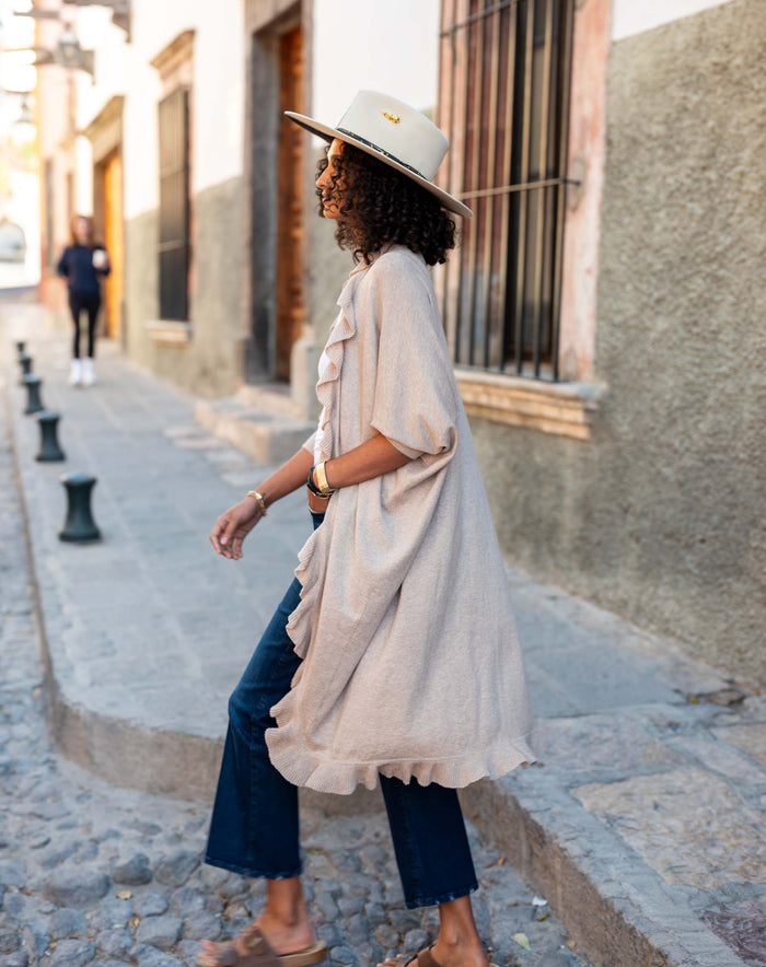 Cotton Cashmere Ruffle Kimono