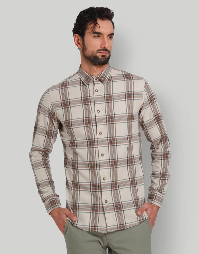 Cream Check Full Sleeves Shirt