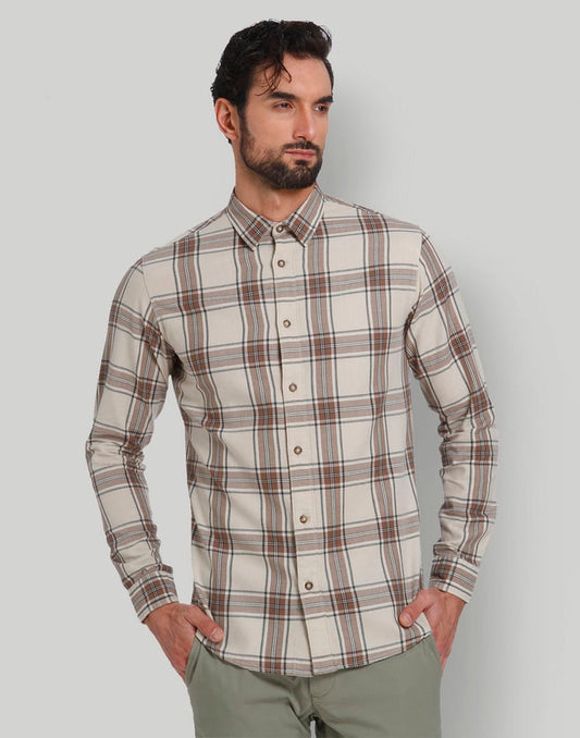 Cream Check Full Sleeves Shirt