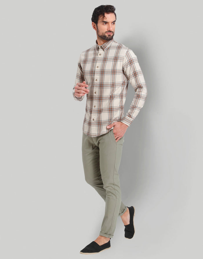Cream Check Full Sleeves Shirt