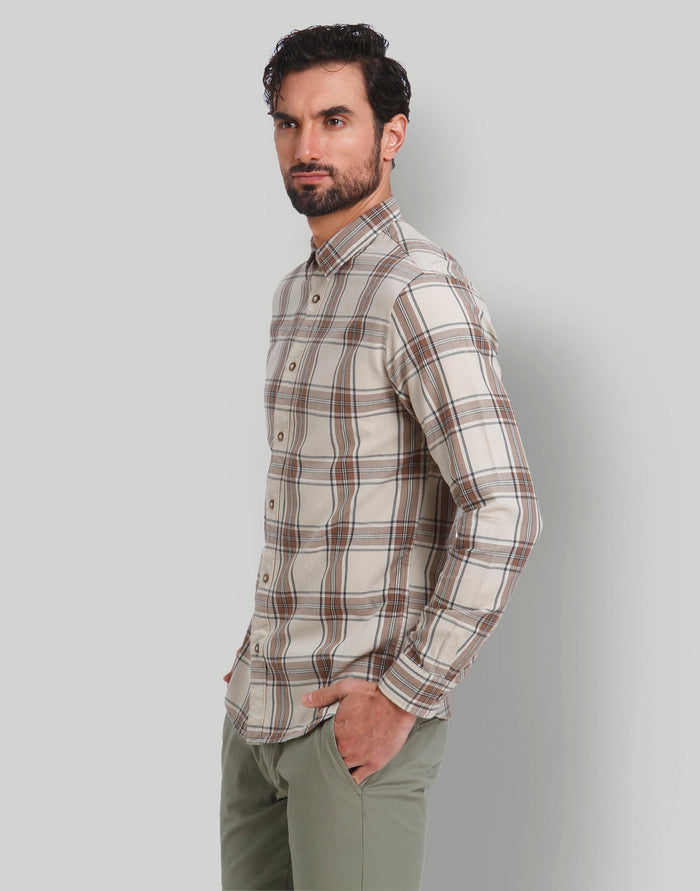 Cream Check Full Sleeves Shirt