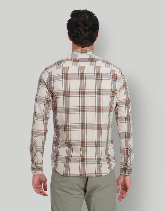 Cream Check Full Sleeves Shirt