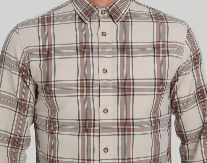 Cream Check Full Sleeves Shirt