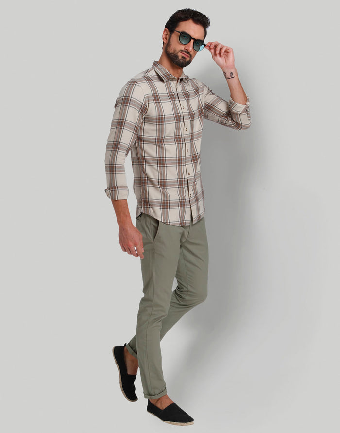 Cream Check Full Sleeves Shirt