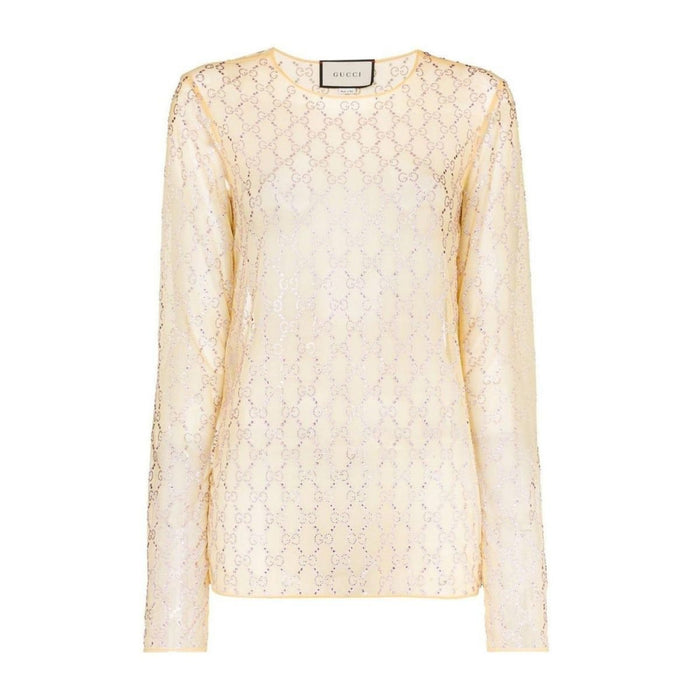 Gucci Crystal Embroidered Sheer Tulle Top - Runway Catalog