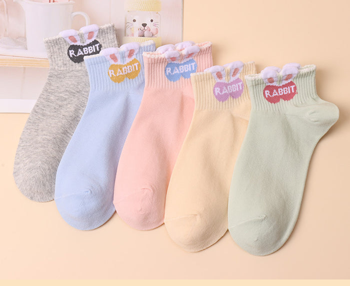 Cute Bunny Spring/Summer Short Tube Cotton Socks 5 Pairs/Set