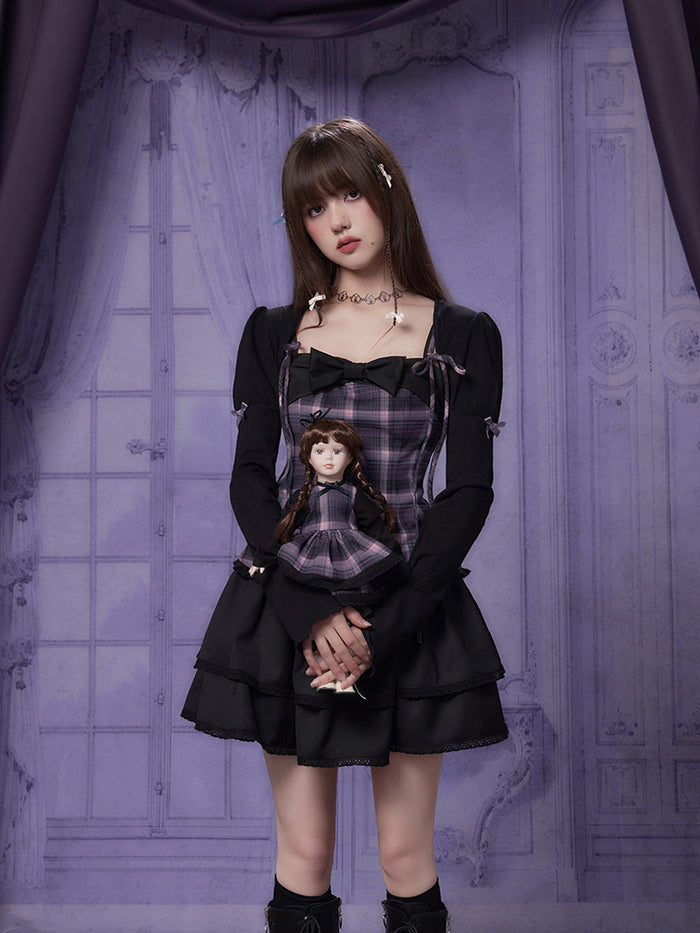 Dark Bow Long-Sleeve Blouse Cape Sun Protection Short Blouse