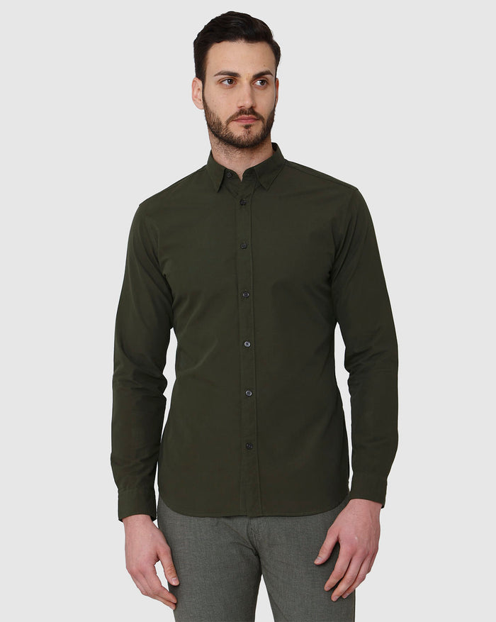 Dark Green Printed Full Sleeves Shirt
