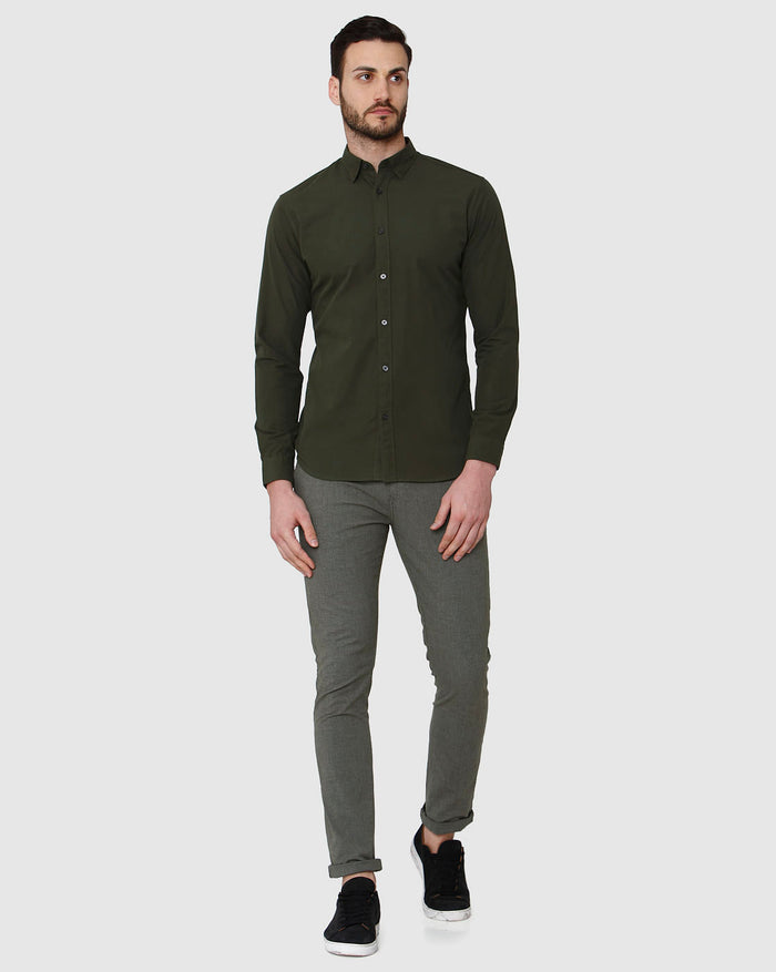 Dark Green Printed Full Sleeves Shirt