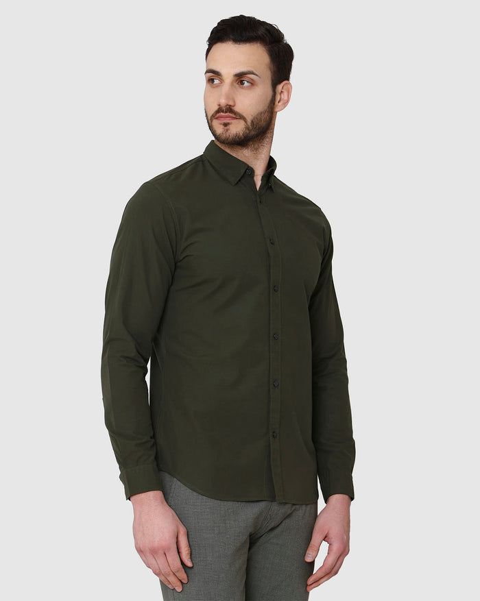 Dark Green Printed Full Sleeves Shirt