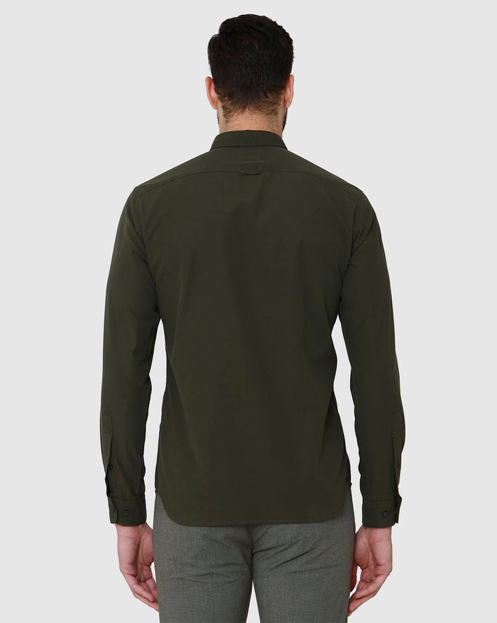 Dark Green Printed Full Sleeves Shirt