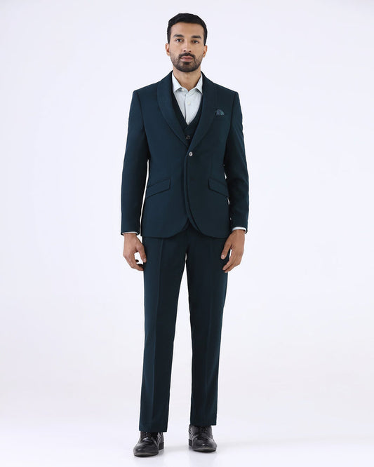 Dark Green Three Piece Textured Suit - Gerren