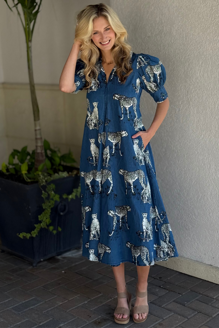 Dizzy Lizzie The Montauk Denim Cats Midi Dress