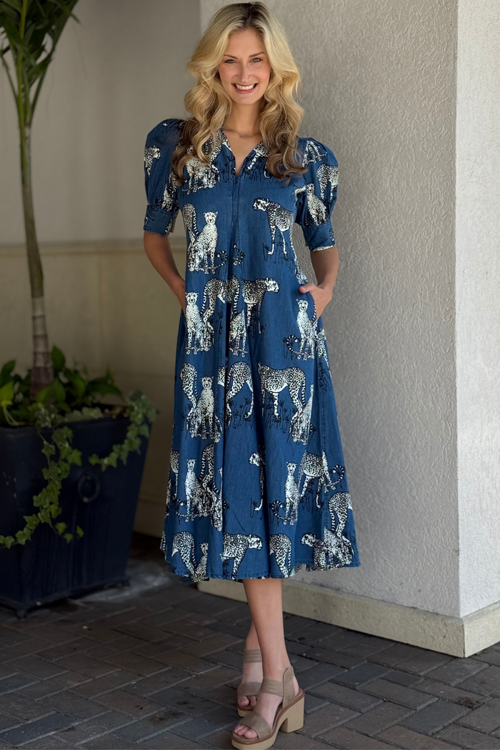 Dizzy Lizzie The Montauk Denim Cats Midi Dress