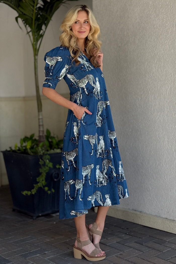 Dizzy Lizzie The Montauk Denim Cats Midi Dress