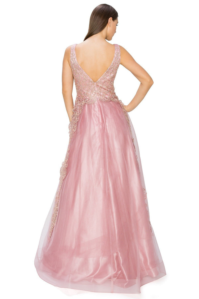 Dusty-Rose Floral Glitter Tulle Dress by Cinderella Couture USA AS8029J-DROSE - Special Occasion/Curves