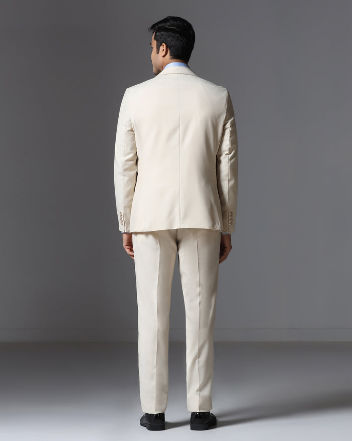 Ecru Three Piece Jacqaurd Suit - Moraco