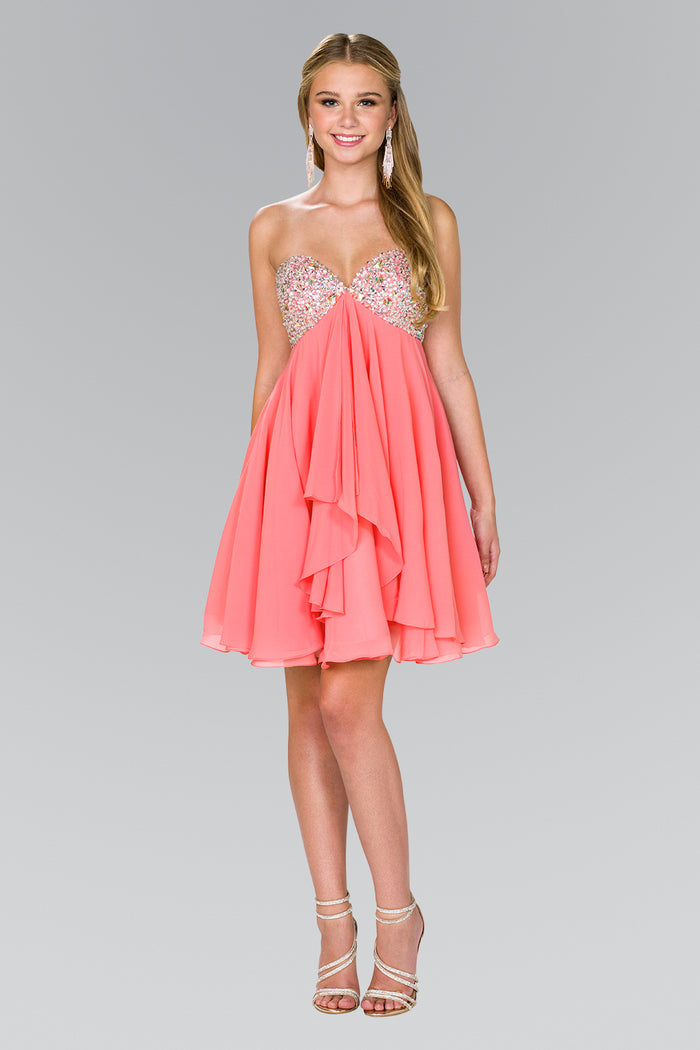 Elizabeth K - GS1142 - Strapless Chiffon Sweetheart Neck Cocktail Dress - Short