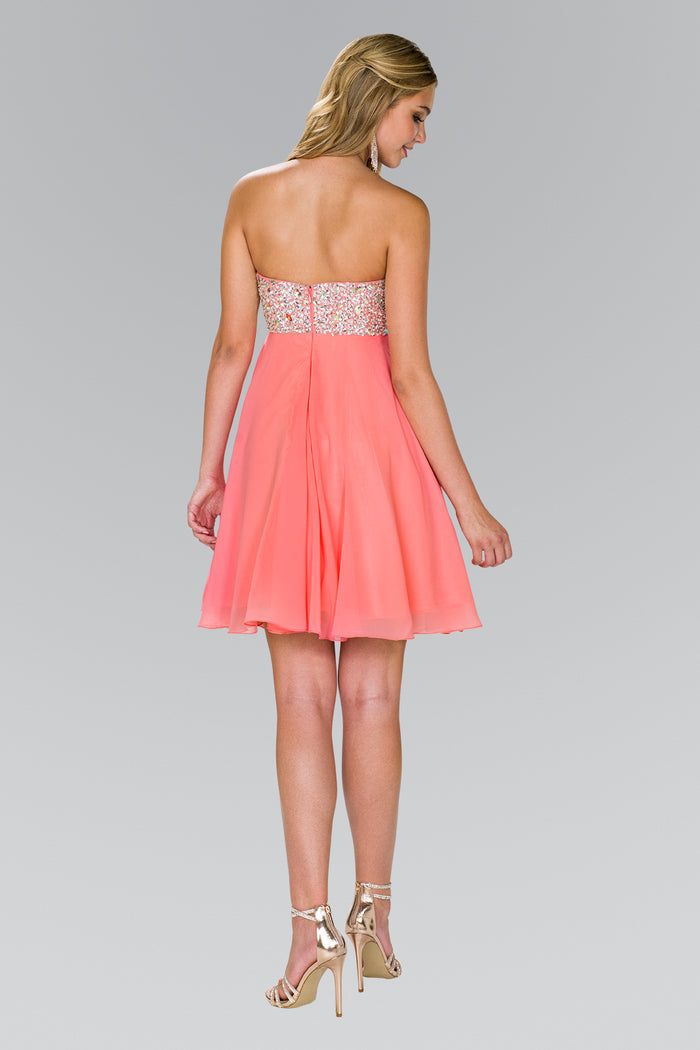 Elizabeth K - GS1142 - Strapless Chiffon Sweetheart Neck Cocktail Dress - Short