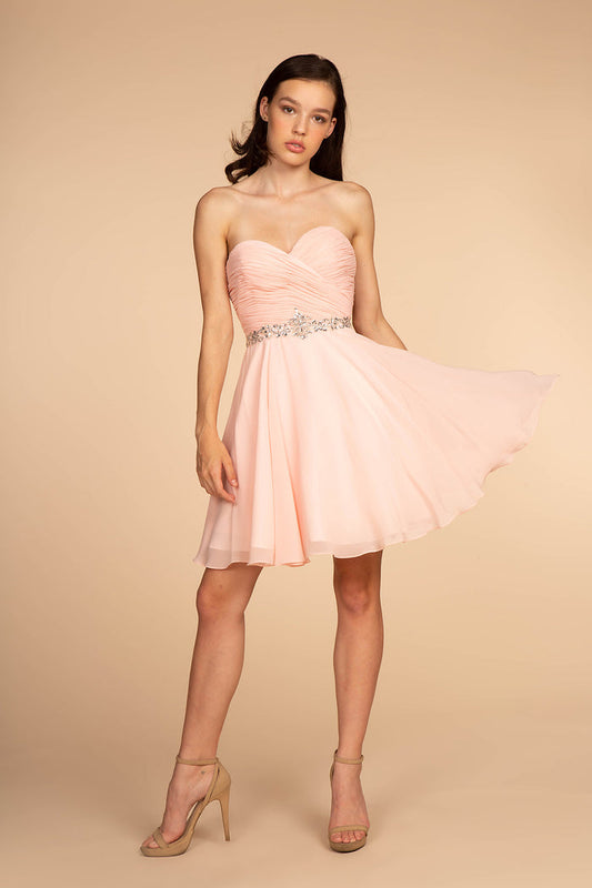 Elizabeth K - GS1637 - Ruched Strapless Sweetheart Cocktail Dress - Short