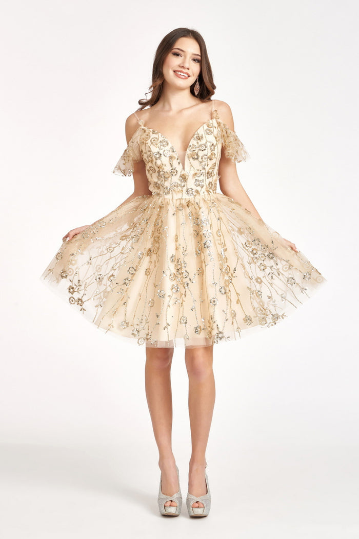 Elizabeth K - GS1996 - 3D Floral Applique Sweetheart Cocktail Dress  - Short