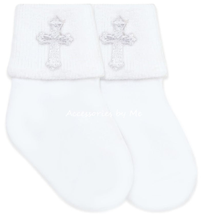 White Embroidered Cross Socks