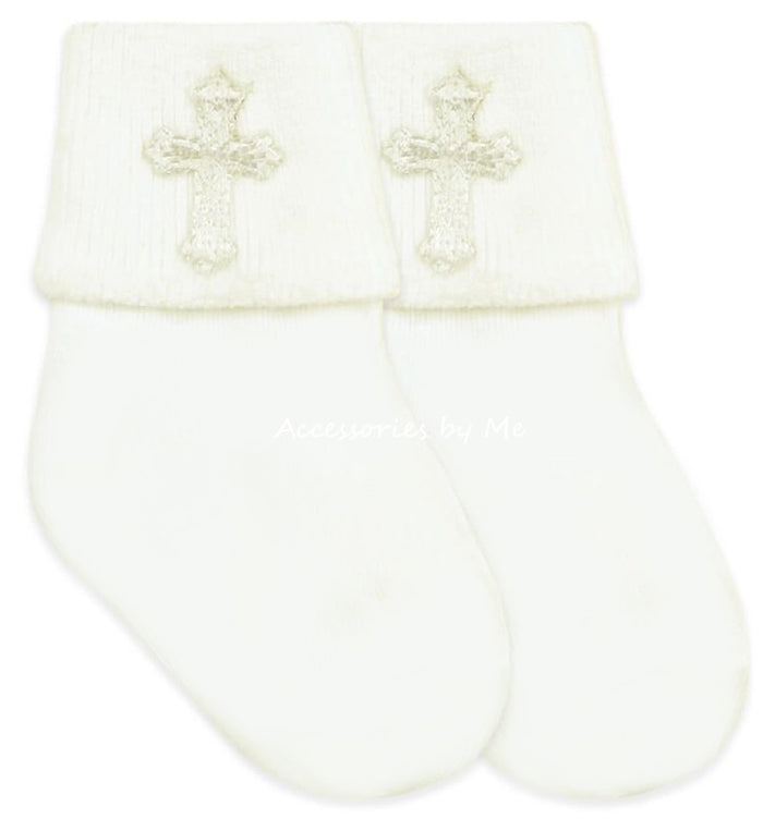 Pearl Ivory Embroidered Cross Socks
