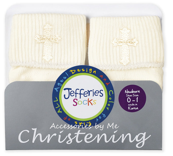 Embroidered Cross Christening Socks