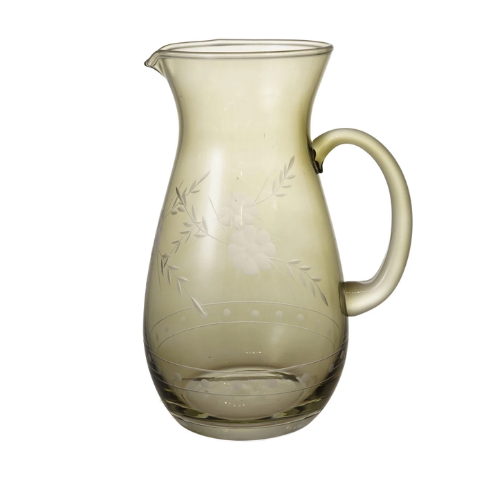 Etched Botanicals Green Pitcher