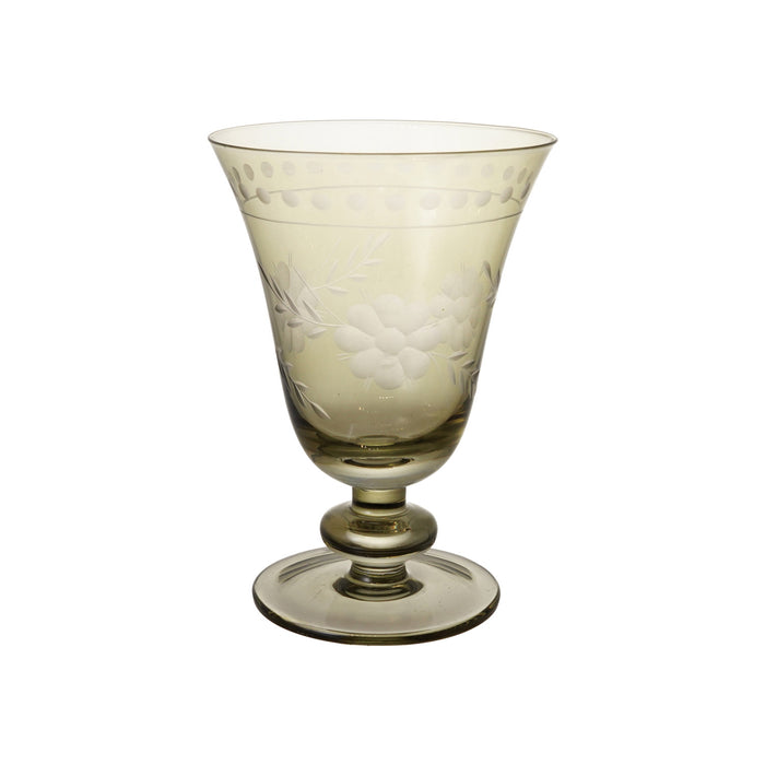 Etched Botanicals Green Wine glass