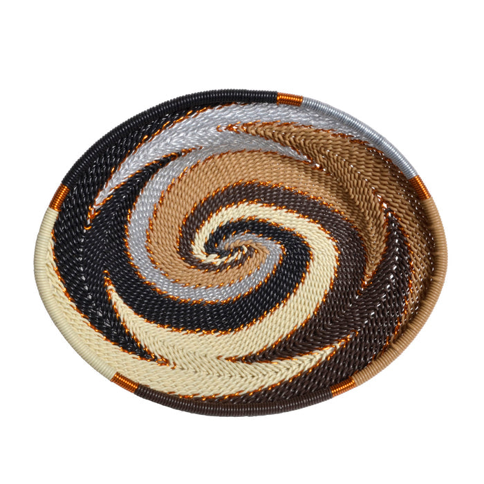 Fair Trade Zulu Telephone Wire Small Oval Basket, Each One Unique, Mocha