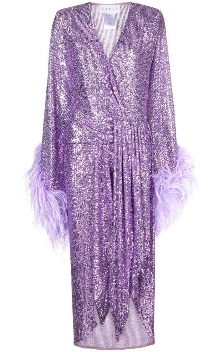 NERVI Feather Sequinned Dress - Runway Catalog